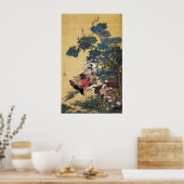 Jakuchu, Rooster and Hen with Hydrangeas Posters ポスター (キッチン)