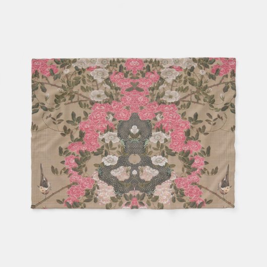 Jakuchu Rose Harmony Fleece Blanket フリースブランケット (正面(横))