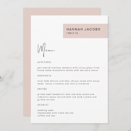 JALAINEモダン赤面ゲスト名ディナーメニュー メニュー (正面/裏面)