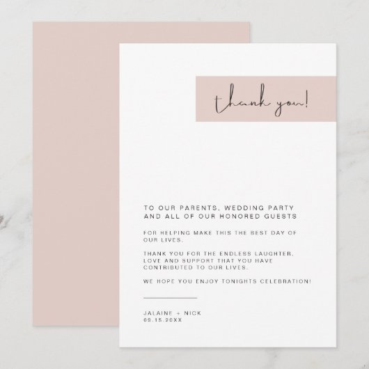 JALAINEモダン赤面ピンクの結婚プレートありがとう メニュー (正面/裏面)