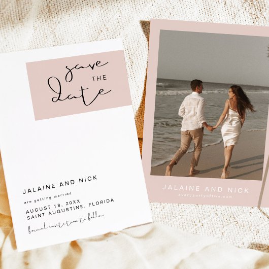 JALAINEモダン赤面ピンクブロック日付の保存 招待状