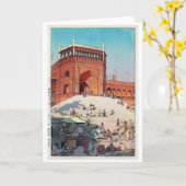 Jama Masjid, Delhi, Hiroshi Yoshida カード (黄色い花)