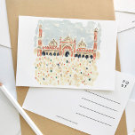 Jama Masjid Delhi Indiaムスリム水彩旅行 インビテーションポストカード<br><div class="desc">インドのデリ絵を描ーのムスリムモスクJama Masjidをフィーチャーした美しい水彩旅行はがき。</div>