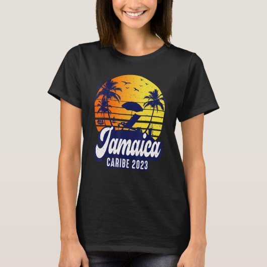 Jamaica 2023 Caribe Sunset Beach Retro Tシャツ (正面)