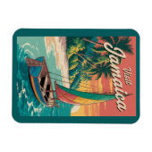 Jamaica Boat Illustration Travel Art Vintage マグネット (横)