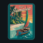 Jamaica Boat Illustration Travel Art Vintage マグネット<br><div class="desc">Jamaica retro vector travel design. From the lively streets of Kingston and the beaches of Montego Bay to the waterfalls of Ocho Rios and the lush Blue Mountains, Jamaica offers the perfect blend of relaxation, adventure, and island soul.</div>