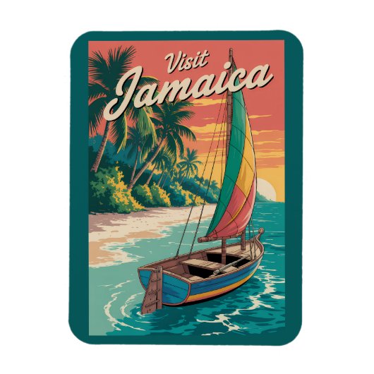 Jamaica Boat Illustration Travel Art Vintage マグネット (縦)