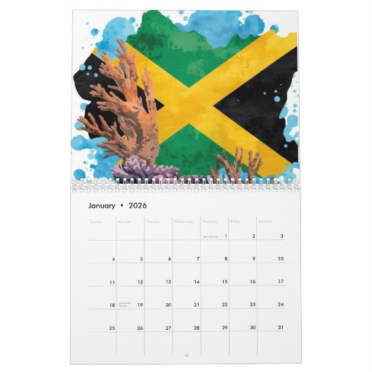 Jamaica calendar カレンダー (1月 2026)