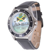 "Jamaica Est. 1962" Beach With Jamaica Flag Art 腕時計 (アングル)