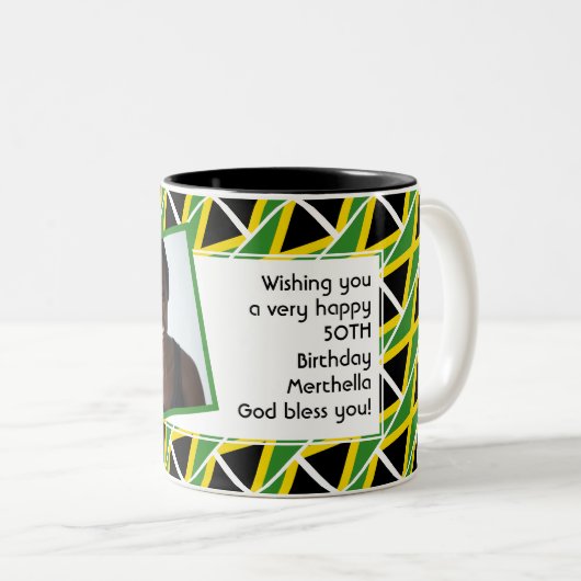 JAMAICA FLAG写真テンプレートテキストの追加 ツートーンマグカップ (正面右)