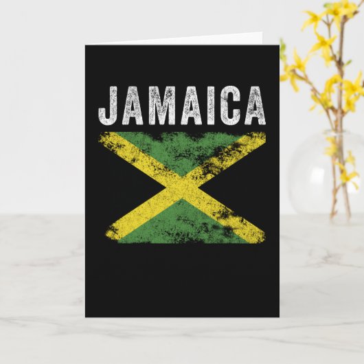 Jamaica Flag Distressed - Jamaican Flag カード (黄色い花)