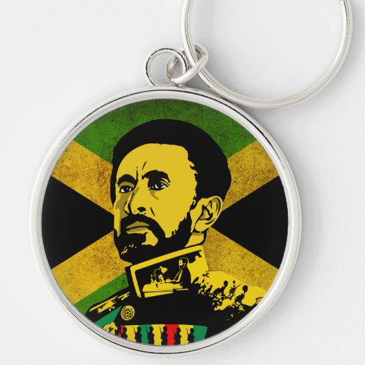 Jamaica Flag - hAILE sELASSIE i - Rasta Button キーホルダー (正面)