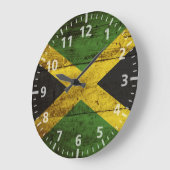 Jamaica Flag on Old Wood Grain ラージ壁時計 (傾斜)