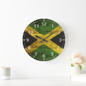 Jamaica Flag on Old Wood Grain ラージ壁時計 (ホーム)