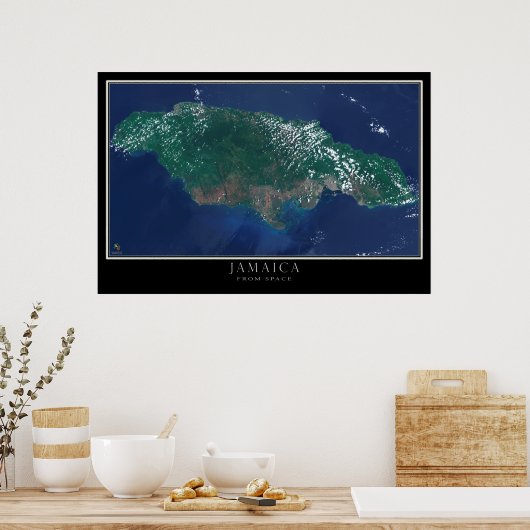 Jamaica From Space Satellite Map ポスター (キッチン)