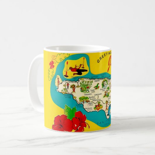 Jamaica Illustrated Map Postcard Mug コーヒーマグカップ (正面左)