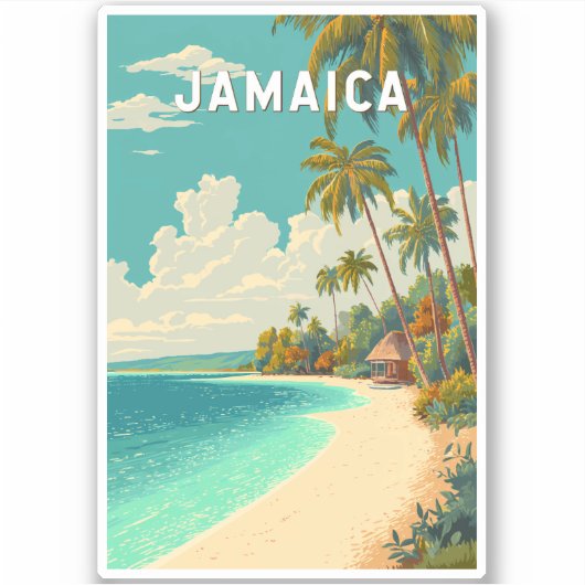 Jamaica Illustration Travel Art Vintage シール (正面)