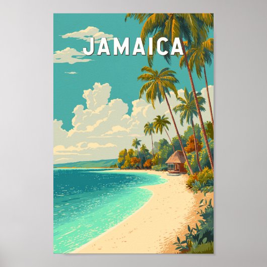 Jamaica Illustration Travel Art Vintage ポスター (正面)