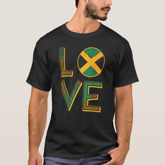 Jamaica Jamaican Flag Love Fan Tシャツ (正面)