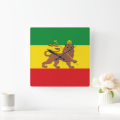 Jamaica Rasta Flag - hAILE sELASSIE I - Rasta Love スクエア壁時計 (ホーム)