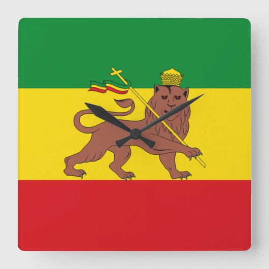 Jamaica Rasta Flag - hAILE sELASSIE I - Rasta Love スクエア壁時計 (正面)