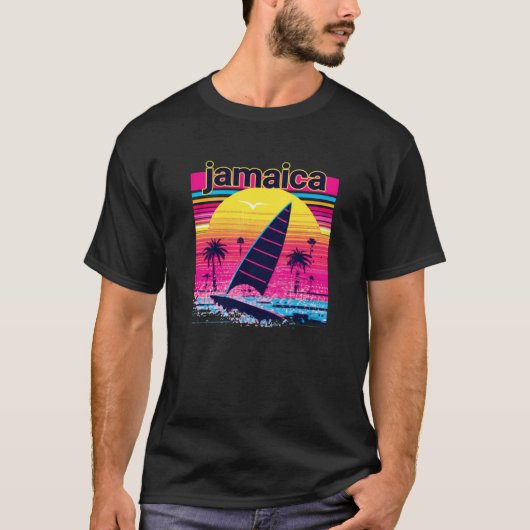 Jamaica Retro 80s Style Souvenir Beach Tシャツ (正面)