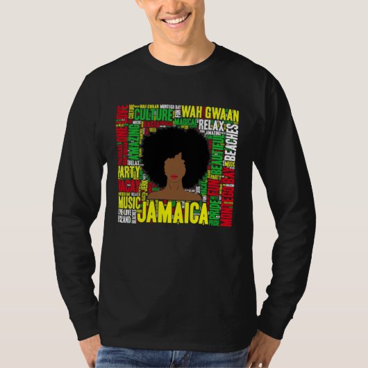 Jamaica Vacation Afro Woman Word Art Tシャツ (正面)