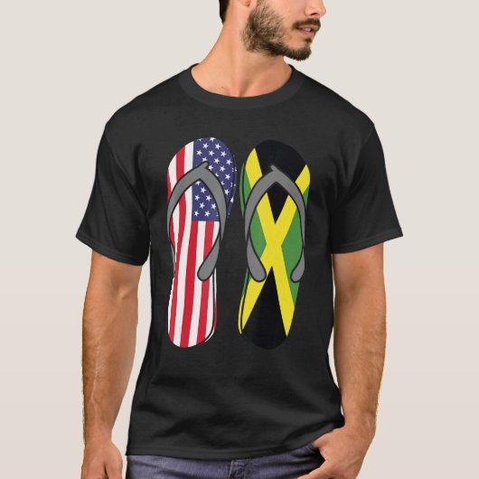 Jamaican American Flag Sandals USA Jamaica Root Pr Tシャツ (正面)
