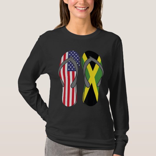 Jamaican American Flag Sandals USA Jamaica Root Pr Tシャツ (正面)