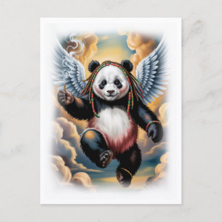 Jamaican Angel Panda in the sky on a White シーズンポストカード