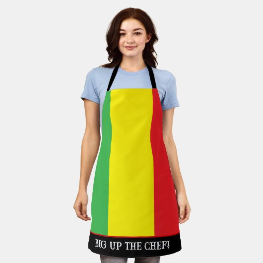 Jamaican Chef and Cook Rasta Striped エプロン (着用した状態)