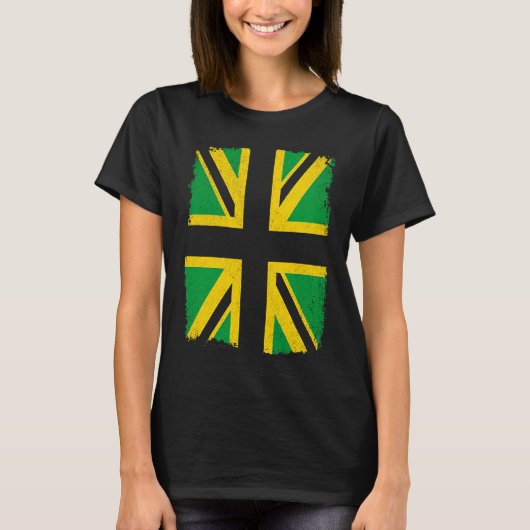Jamaican flag colours on British Union Jack  Jamai Tシャツ (正面)