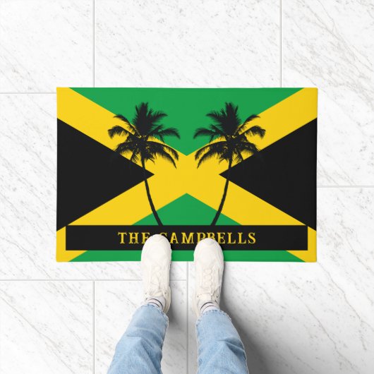 Jamaican Flag Family Name ドアマット (室内)