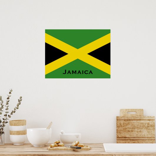 Jamaican Flag with Jamaica Word World Flags ポスター (キッチン)