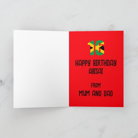 Jamaican Happy 16th Birthday カード (内部)
