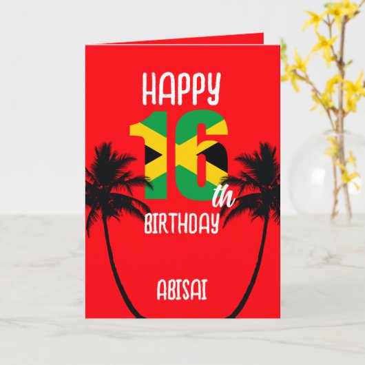 Jamaican Happy 16th Birthday カード (黄色い花)