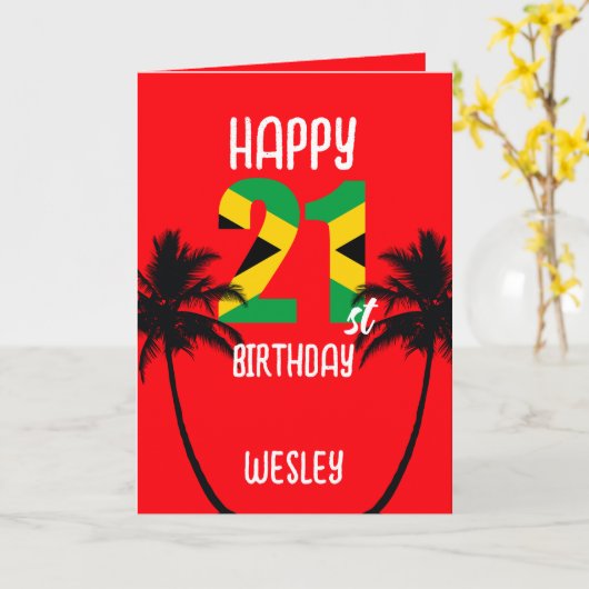 Jamaican Happy 21st Birthday カード (黄色い花)