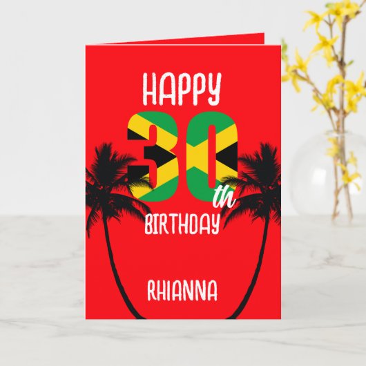Jamaican Happy 30th Birthday カード (黄色い花)