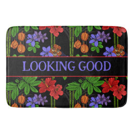 Jamaican Jungle Tropical Flowers and Fruit Black バスマット