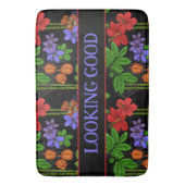 Jamaican Jungle Tropical Flowers and Fruit Black バスマット (正面縦)