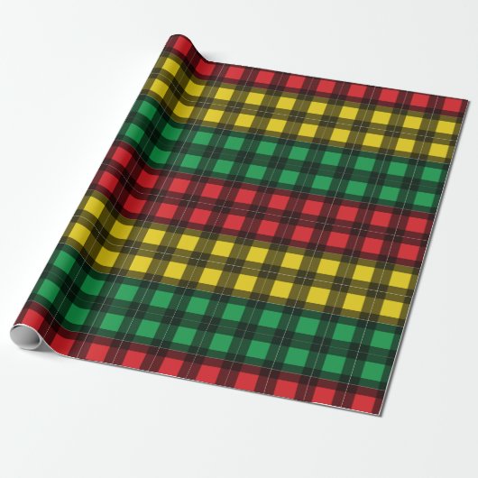 Jamaican Rasta Flag Colors Plaid Pattern ラッピングペーパー (アンロールド)