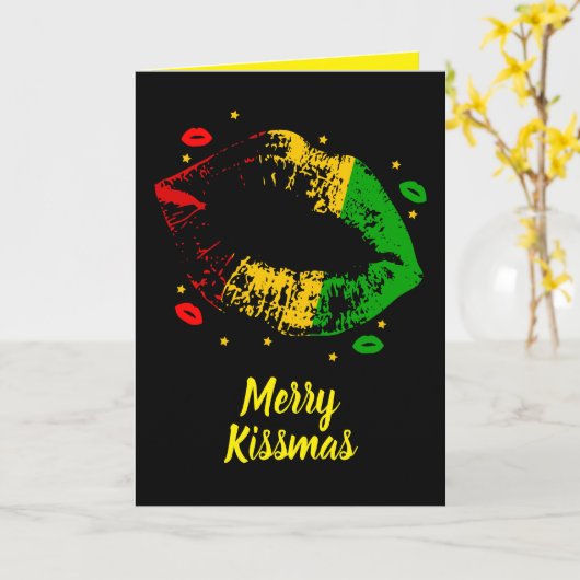 Jamaican Rasta Love Merry Christmas カード (黄色い花)