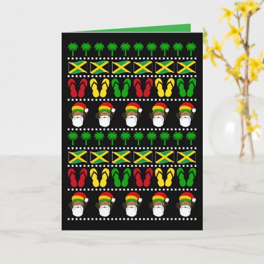 Jamaican Ugly Sweater Rasta Christmas カード (黄色い花)