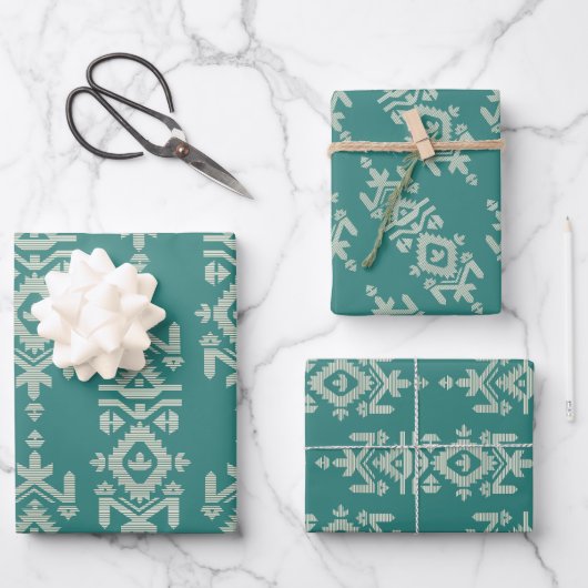 Jamdani Print Folk Pattern ラッピングペーパーシート (正面)