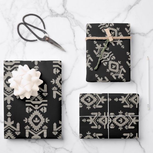 Jamdani Print Folk Pattern ラッピングペーパーシート (正面)