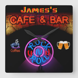 JAMES -ネームネオンサインバーマンケーブデンクロックおもしろい スクエア壁時計