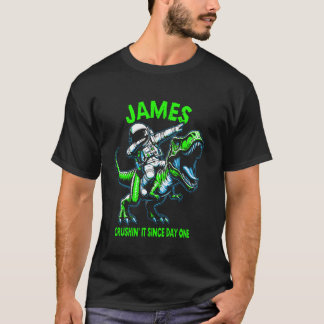 James Crushin' It Since Day One Astronaut Dinosaur Tシャツ