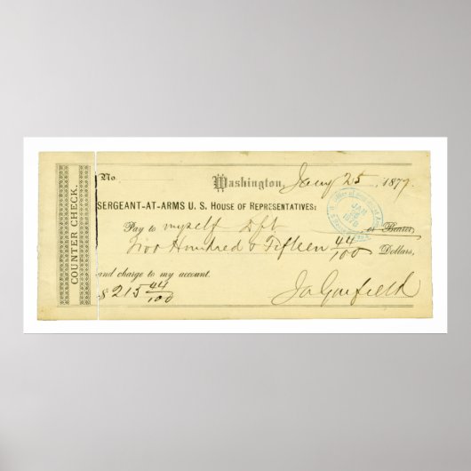 James Garfield Signed Check from January 25th 1877 ポスター (正面)
