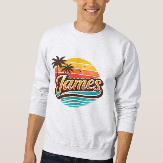 James Retro Sunset Tropical Name Design スウェットシャツ (正面)