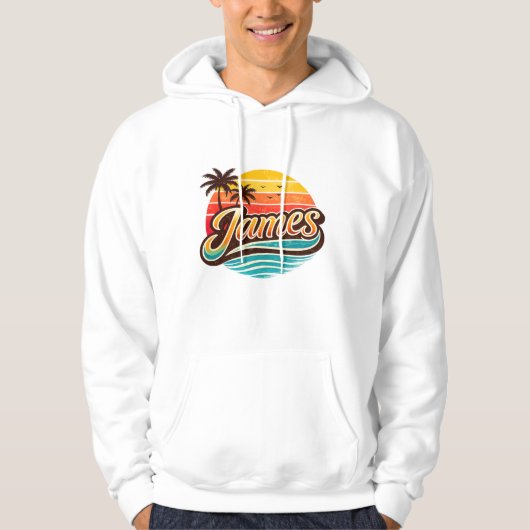 James Retro Sunset Tropical Name Design パーカ (正面)